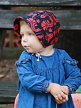 Detské čiapky - Letný detský čepiec vtáčik na čiernej prémiová bavlna - 16493792_