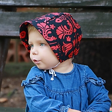 Detské čiapky - Letný detský čepiec vtáčik na čiernej prémiová bavlna - 16493815_