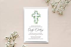 Papiernictvo - Pozvánka na krst krížik zelený eukalyptus - 16492204_