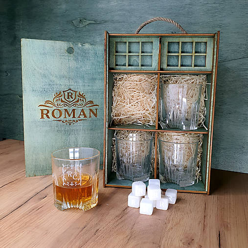 Nádoby - Personalizované Poháre na Whisky Set Clásico – 4 Poháre, Kamene - 16494422_