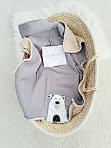 Detský textil - "Tuľkacia" mušelínová deka s mackom POLAR šedá s jemným barančekom 65x90cm - 16498548_