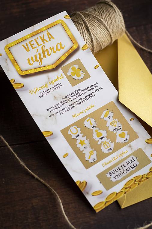 Papiernictvo - Stierací žreb "Veľká výhra 2" - bábätko/vnúčatko (obálka Zlatá DL) - 16498785_