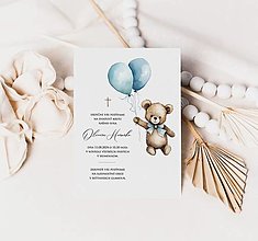 Papiernictvo - Pozvánka na krst s medvedíkom a modrými balónmi - 16500763_