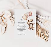 Papiernictvo - Pozvánka na krst s medvedíkom a ružovými balónmi - 16502615_