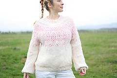 Svetre a kardigány - PRIADKA pletený sveter s nórskym vzorom PINK LEAVES - 16501144_