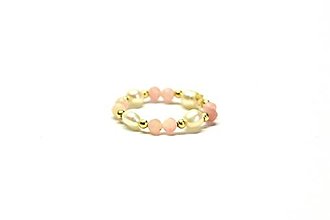 Náramky - Pružný prsteň z ružového opálu a riečnymi perlami - 16501687_