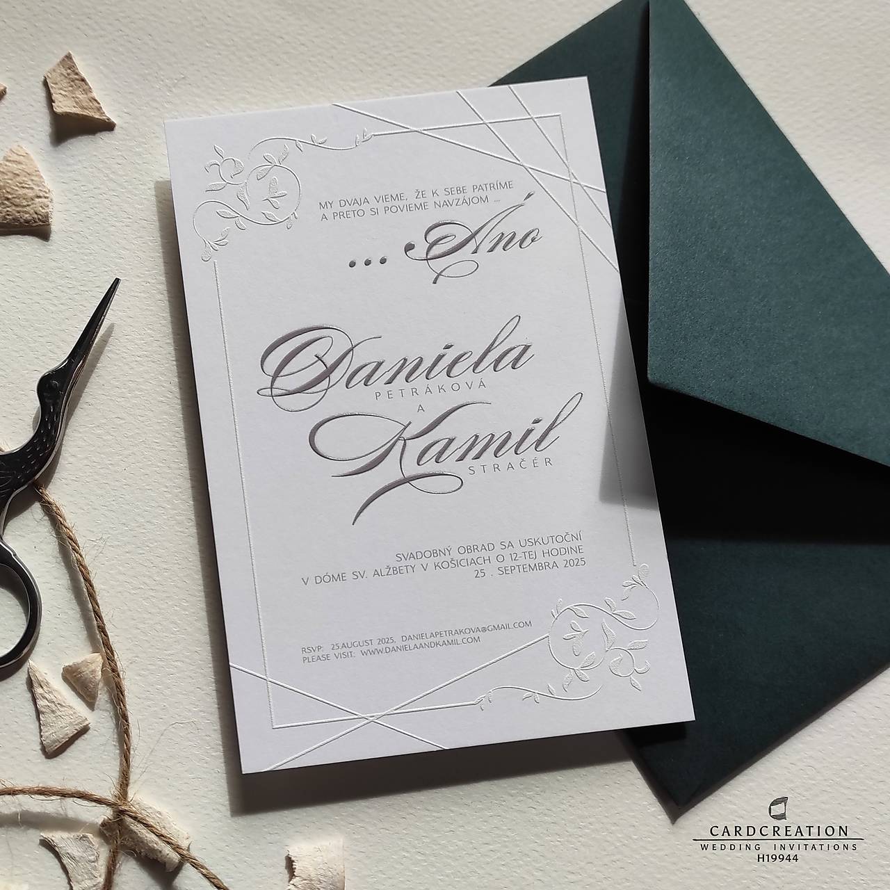 Svadobné oznámenie s 3D vystúpenou tlačou - H19944