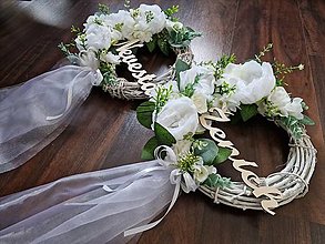 Dekorácie - Venček na svadbu, pletený biely - 16501160_
