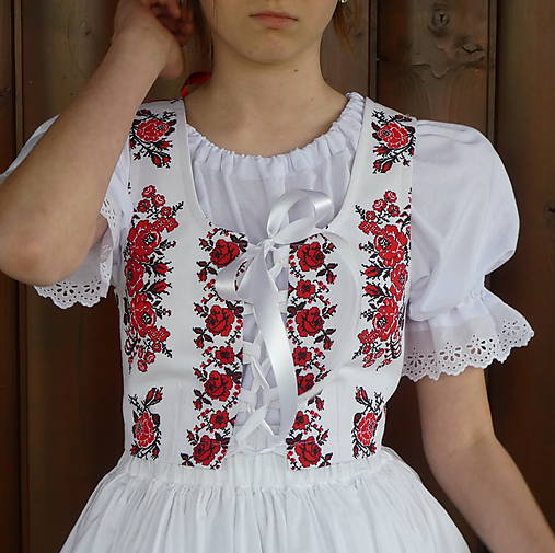 Vesty - Lajblík Bordúry ruží so šnurovačkou  - 16503506_