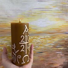 Sviečky - Maľovaný domáci paškál “2024” (Alfa a omega s  krížom a  folk kvetmi (zlatá 1)) - 16505839_