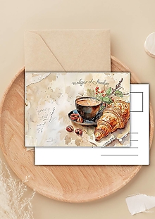 Papiernictvo - Pohľadnica " káva a croissant " - 16503359_