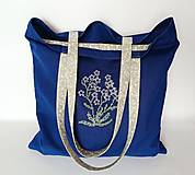 Veľké tašky - Modrá ľanová taška s kvetinkou - 16507436_