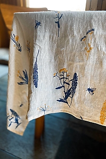Úžitkový textil - Ľanový obrus ,,V louce modro-žluté" - 16506192_