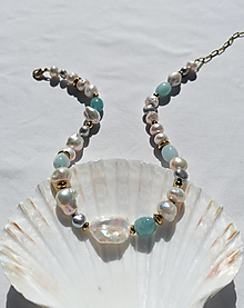 Náhrdelníky - Masívny náhrdelník z akvamarínov a perál - 16506297_