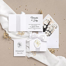 Papiernictvo - Biele otváracie svadobné oznámenie s mašlou - 16508752_