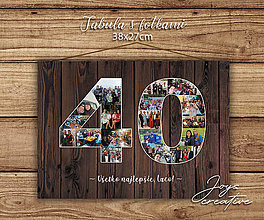 Tabuľky - Drevená narodeninová tabuľa s fotografiami v tvare čísla (drevené pozadie) - 16509847_