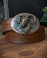 Pánske doplnky - Pánsky poľovnícky opasok z hovädzej hladenice Mouflon - 16508676_