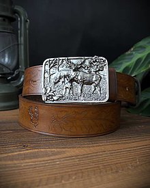 Pánske doplnky - Pánsky poľovnícky opasok z hovädzej kože Deer - 16509625_