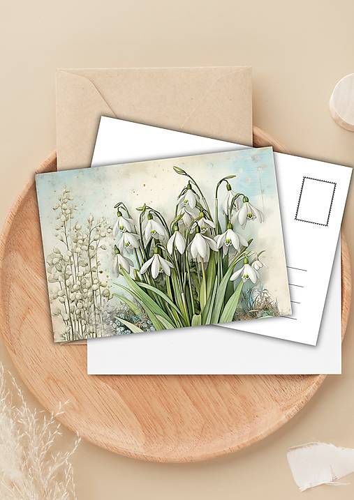 Papiernictvo - Pohľadnica "snežienkový pozdrav" - 16509403_