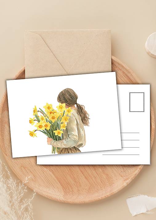 Papiernictvo - Pohľadnica "plnú náruč narcisov " - 16509563_
