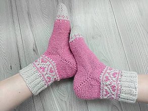 Ponožky, pančuchy, obuv - Ponožky - srdcia v ružovej, 40-42 (vlna) - 16512742_