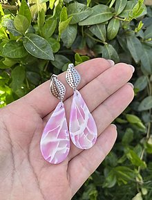 Náušnice - *Pink&transcluent drops&leaves* - 16512909_