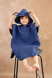 Iné oblečenie - Detské pončo (osuška) s kapucňou a uškami - tmavomodré - 16512490_