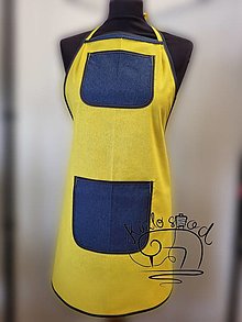 Úžitkový textil - Žlto-riflová zásterka 70cm - 16512921_