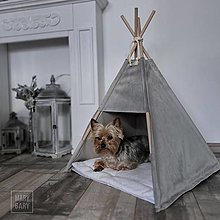 Pre zvieratá - Zamatový TEEPEE stan - domček pre psa / mačku - sivý - 16512016_