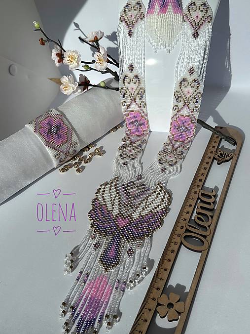Šperky zo seta "Angel" kusový predaj: náhrdelnik, náramok a náušnice, tkane z rokajlových korálok Preciosa, ručná výroba
