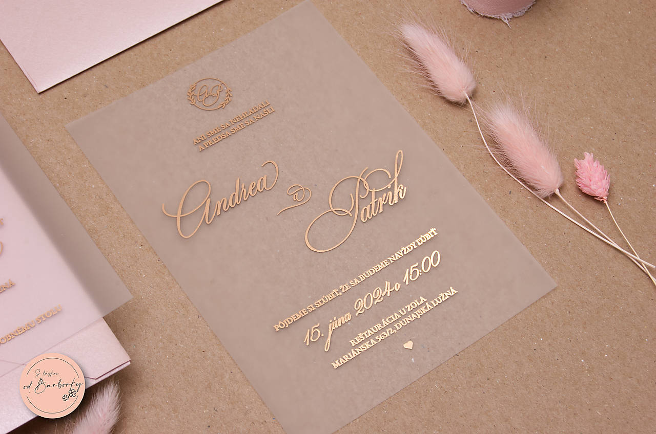 Svadobné oznámenie s metalickým zlátením C#54A