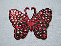 Galantéria - Nažehľovačka motýľ s flitrami (1ks) - červený - 16516155_