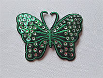 Galantéria - Nažehľovačka motýľ s flitrami (1ks) - zelený - 16516166_
