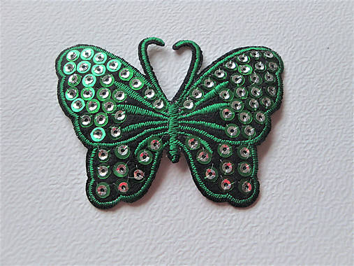 Nažehľovačka motýľ s flitrami (1ks) - zelený