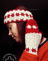 Rukavice - Červeno-biely set: rukavice s čelenkou kvet života - 16516574_