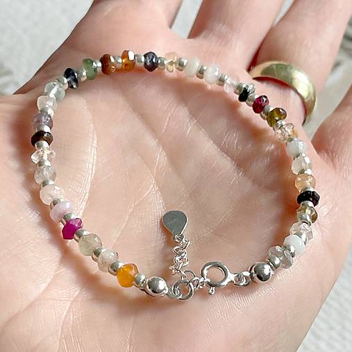 Mix Gemstones Bracelet AG925 / Náramok mix minerálov rondelky, AG925 E030