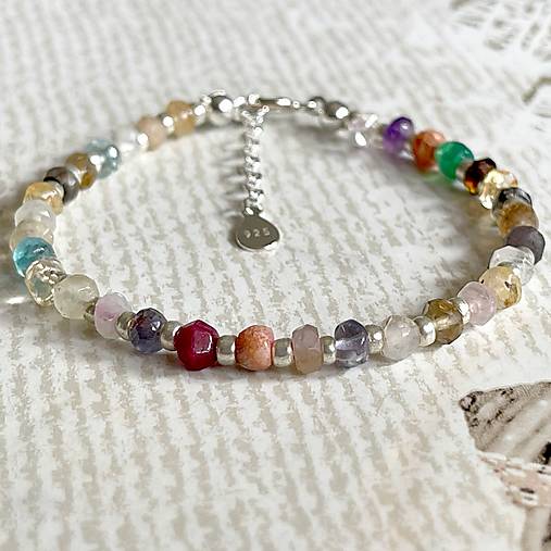 Mix Gemstones Bracelet AG925 / Náramok mix minerálov rondelky, AG925 E030