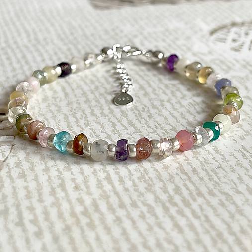 Mix Gemstones Bracelet AG925 / Náramok mix minerálov rondelky, AG925 E030