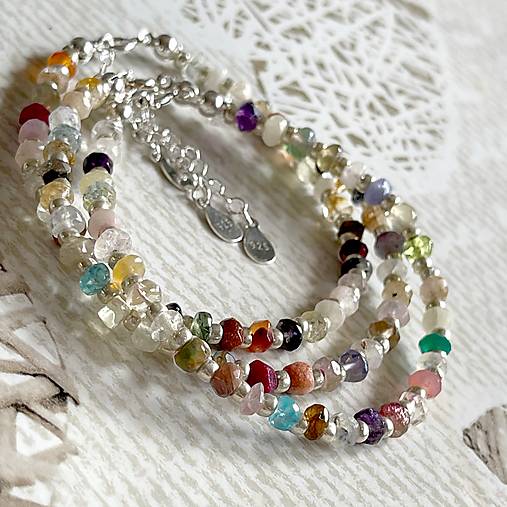 Mix Gemstones Bracelet AG925 / Náramok mix minerálov rondelky, AG925 E030