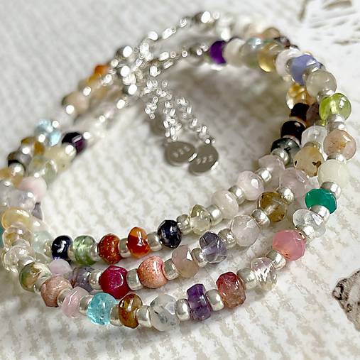 Mix Gemstones Bracelet AG925 / Náramok mix minerálov rondelky, AG925 E030