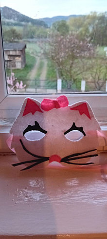 Detské doplnky - Karnevalová maska z filcu (Mačiatko s ružovou mašličkou) - 16518204_