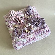 Hračky - Morský set s medúzou a chobotnicou / ružovo-fialový (4 hračky + čelenka + deka 70x90 cm) - 16518370_