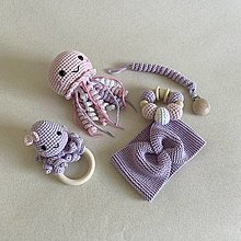Hračky - Morský set s medúzou a chobotnicou / ružovo-fialový (4 hračky + čelenka) - 16518371_