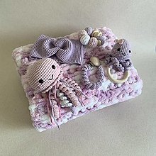 Hračky - Morský set s medúzou a chobotnicou / ružovo-fialový (4 hračky + čelenka + deka 60x80 cm) - 16518378_