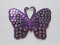 Galantéria - Nažehľovačka motýl s flitrami (1ks) - fialový - 16517146_