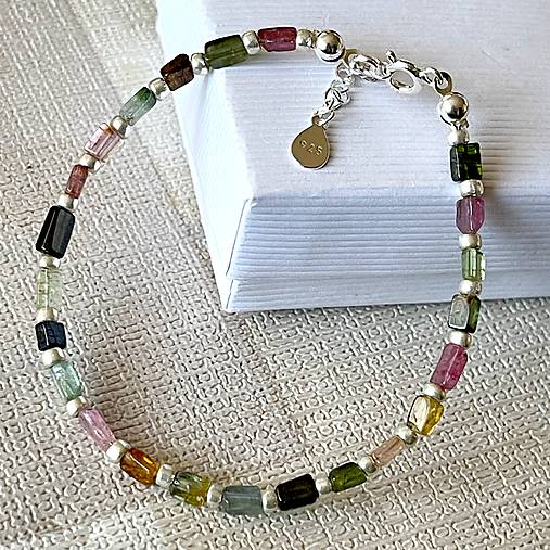 Multicolor Tourmaline Bracelet AG925 / Náramok farebný turmalín AG925 E030