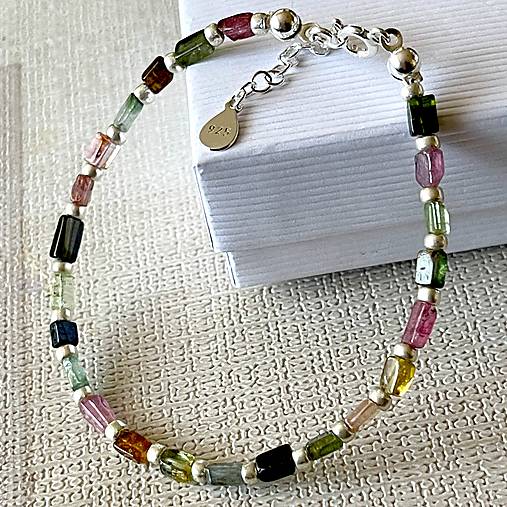 Multicolor Tourmaline Bracelet AG925 / Náramok farebný turmalín AG925 E030