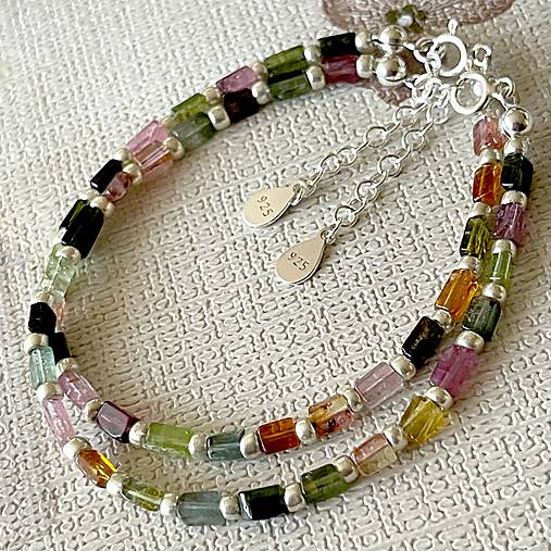 Multicolor Tourmaline Bracelet AG925 / Náramok farebný turmalín AG925 E030