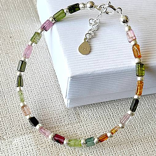 Multicolor Tourmaline Bracelet AG925 / Náramok farebný turmalín AG925 E030