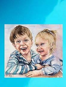 Obrazy - Akvarelový obraz na želanie - portrét detí (60 x 90cm) - 16520817_